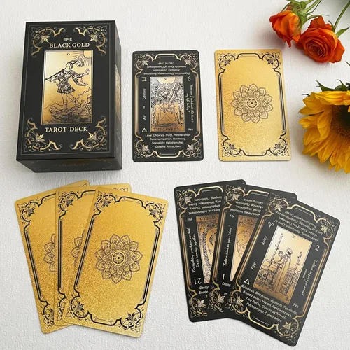 Miniatura 4 de Juego de cartas de tarot de oro negro, cartas de tarot para principiantes con significados, cubierta de bordes dorados dorados con libro guía