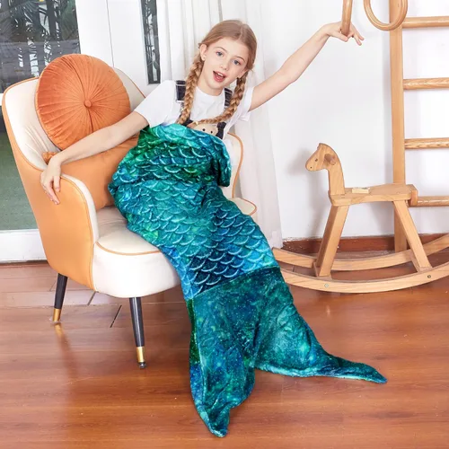 Miniatura 5 de Catalonia Manta de cola de sirena para niños, acogedor saco de dormir de sirena para niñas, patrón de escamas de pescado, regalo de sirena
