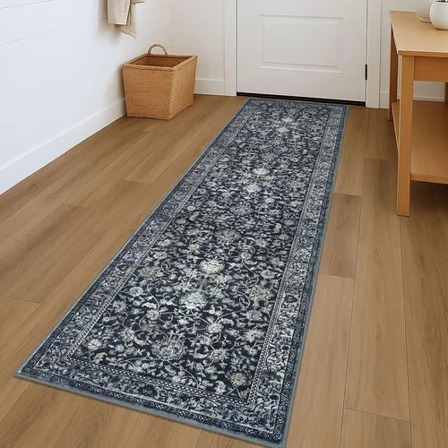 Miniatura 70 de KILOCOCO Alfombra lavable de 2 x 3 para entrada, estampado floral vintage, suave, antideslizante, azul, alfombras de cocina, tapete