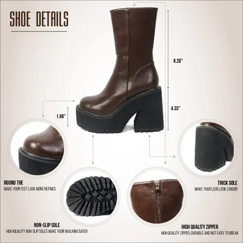 Miniatura 2 de Goiphrri Botas de tobillo de plataforma para mujer, tacón alto, punta redonda, botas de combate de trabajo, punk, botas de motocicleta, botas
