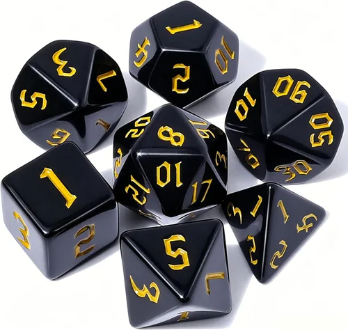 CiaraQ DND - Juego de dados poliédricos con bolsa de dados para juegos de rol de Calabozos y Dragones RPG MTG (fuente negra y dorada)