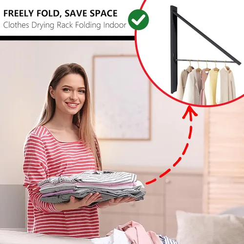 Miniatura 5 de Ithywat Estante de secado de ropa retráctil, ahorro de espacio, colgador plegable montado en la pared para lavandería, organización de Gris