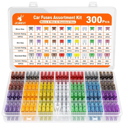JOREST Kit surtido de 300 fusibles para automóvil, 160 mini fusibles de cuchilla automotrices + 90 fusibles automáticos estándar + 50 micro +