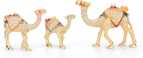Furuida Una familia de tres camellos de oro esmaltado Joyero Joyero con bisagras de animales clásicos Adornos de lujo regalo para la decoración del