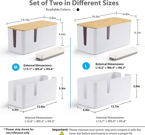 Miniatura 4 de ZhiYo Caja organizadora de cables con tapa de bambú, paquete de 2 cajas grandes para organizar cables, organizador de cables ABS seguro para TV
