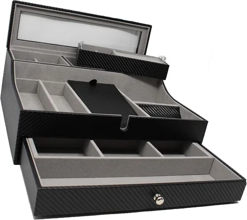 Miniatura 8 de Bandeja organizadora elegante para hombre para teléfono relojes lentes de sol joyas cartera anillos collar