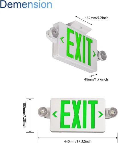Miniatura 2 de GZRUIYANG Señal de salida con luces de emergencia verde, luz LED de salida de emergencia con batería de respaldo, certificado UL 924, CA 120/277V