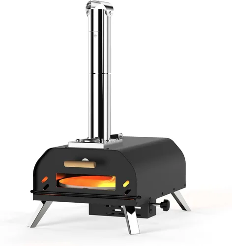 Horno de Pizza para Exteriores de 12 Pulgadas, Hornos de Pizza de Pellets de Madera con Piedra para Pizza Giratoria de 360°, Estufa de Pizza