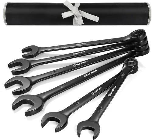 DURATECH Juego de llaves combinadas jumbo, SAE, 6 piezas, 1-3/8 pulgadas a 2 pulgadas, acero CR-V, revestimiento electroforético negro, con bolsa