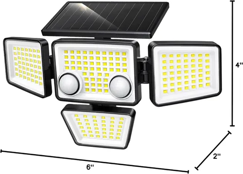 Miniatura 8 de LYWALT Luces solares para exteriores – 3000 lm, 188 luces LED con sensor de movimiento, 4 cabezales IP65, luces de inundación de seguridad