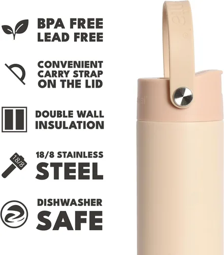 Miniatura 6 de Elemental Botella de agua aislada de 24 onzas con popote, botellas de agua con núcleo de acero inoxidable 100% a prueba de fugas para viajes, Beige