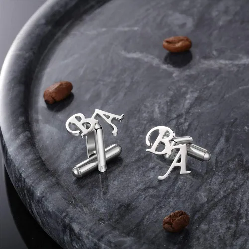Miniatura 3 de Gemelos personalizados para hombre, acero inoxidable, fecha de nombre personalizada, para hombre, regalo de aniversario para el día del padre