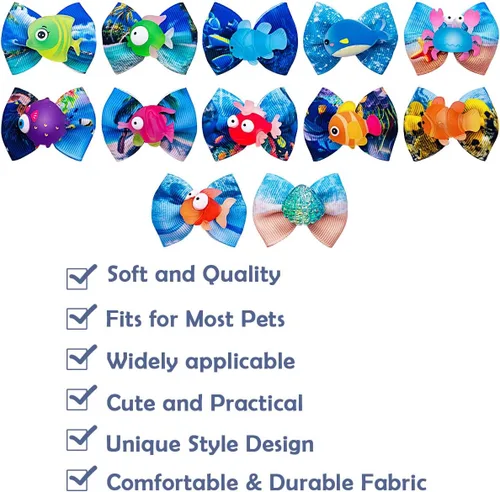 Miniatura 3 de 24 unids/12 pares de lazos para el pelo de perro con banda de goma, patrón de animales marinos de verano para niña, macho, hembra, pequeño, mediano