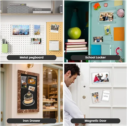 Miniatura 7 de Marco de fotos acrílico magnético DomeStar 2.4 x 3.5 pulgadas, paquete de 8 soportes de doble cara para refrigerador, casillero o gabinete de metal