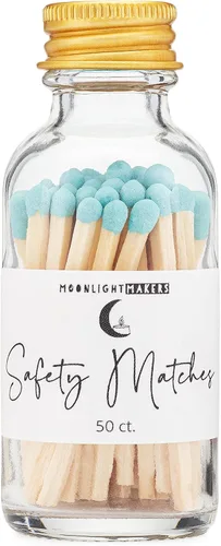 Miniatura 11 de Moonlight Makers Fancy Matches in Jar - 50 fósforos de seguridad de madera, tarro decorativo de vidrio con golpeador, soporte reutilizable, tapa Rosa