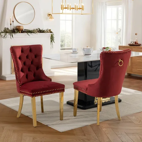 Miniatura 37 de Juego de 2 sillas de comedor tapizadas de tela de lino, sillas de cocina modernas de mediados de siglo con respaldo alto, ribete de cabeza de clavo