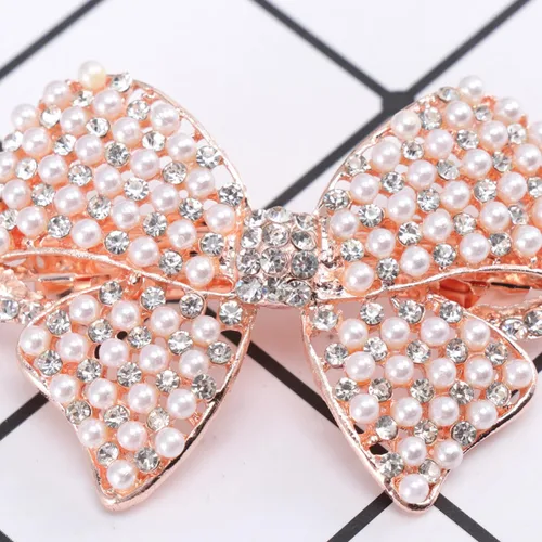 Miniatura 5 de KALLORY Clip de pelo con lazo de perlas con diamantes de imitación, accesorio de pelo de aleación ligera de 2.36 x 1.77 pulgadas para mujeres, ideal