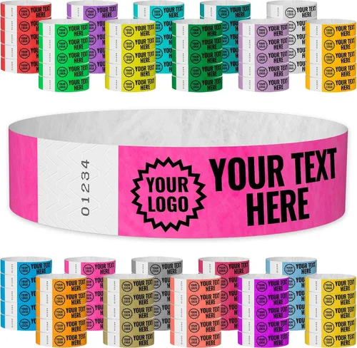 Miniatura 9 de WristCo Pulseras de Impresión Personalizada Azul Neón – 2,000 Unidades Tyvek ¾" x 10" – Añade Cualquier Texto, Logotipo e Imagen y Recibe Pulseras