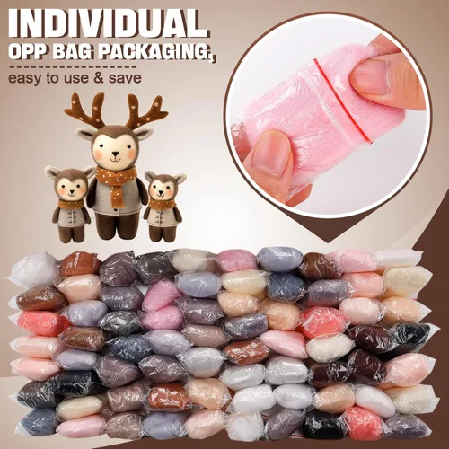 Miniatura 5 de 72 piezas de lana para fieltro con aguja de 7.6 oz - 24 colores de lana natural para ovillos de lana para principiantes, suministros de fieltro