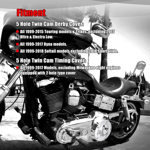 Miniatura 8 de Goldfire Cubierta de temporizador Derby de 5 agujeros y cubiertas de puntos para Harley 1999-2014 Big Twin Cam Touring Road King Electra Glide FLHR