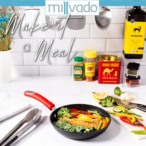Miniatura 6 de Millvado Sartén antiadherente, sartén pequeña de 8 pulgadas con revestimiento antiadherente de granito más saludable, sartén para huevos de Rojo