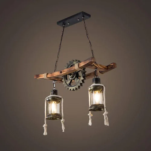 Miniatura 3 de Lámpara colgante industrial retro de 2 cabezales, con forma de engranaje de granja, personalidad creativa única, lámpara de isla de techo vintage