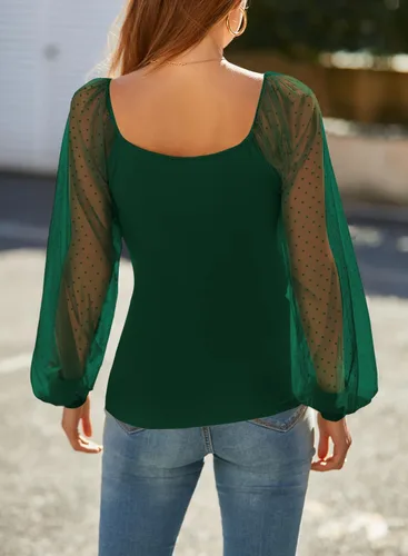 Miniatura 3 de DOROSE Camisas de manga larga de malla para mujer, blusas informales