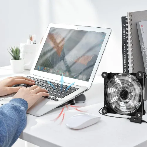 Miniatura 2 de Paquete de 5.512 in, mini ventilador USB para computadora, control de múltiples velocidades, reducción de calor para router, consola de juegos, caja