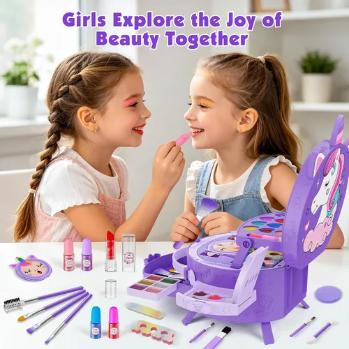 Miniatura 7 de 59 Pcs Kids Makeup Kit for Girls, Real Washable Toddler Makeup Set with Mirror, Princess Pretend Play Cosmetic Vanity Case Toy, Birthday Gifts for 3
