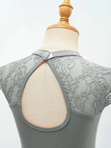 Miniatura 51 de JEATHA Leotardos de ballet para niñas, camisetas de baile, bailarina, encaje floral, con botones, entrepierna
