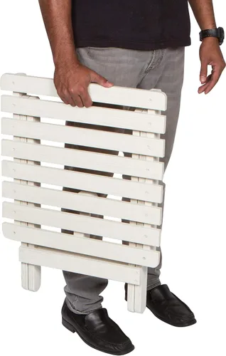 Miniatura 4 de Shine Company Mesa auxiliar cuadrada de madera maciza plegable, mesa de patio pequeña Adirondack al aire libre, color blanco cáscara de huevo Blanco