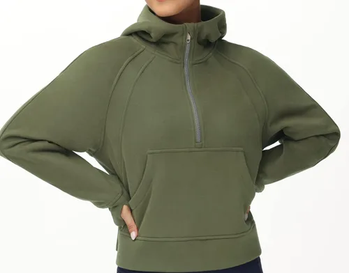 Miniatura 8 de Tmustobe Sudaderas con capucha de media cremallera para mujer, de manga larga, con forro polar, sin botones, con bolsillo