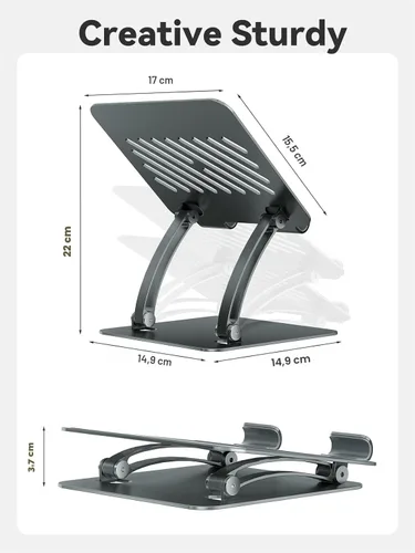 Miniatura 6 de Soporte para tableta tounee, soporte de escritorio ajustable de doble varilla de aluminio, compatible con iPads de 4.7-16.9", tabletas Surface, Gris