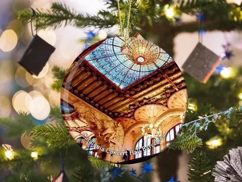 Miniatura 2 de España Cataluña Sala de Conciertos Barcelona Adornos de Navidad para árbol Colgante de cerámica Adorno de doble cara Decoración Regalos de Navidad
