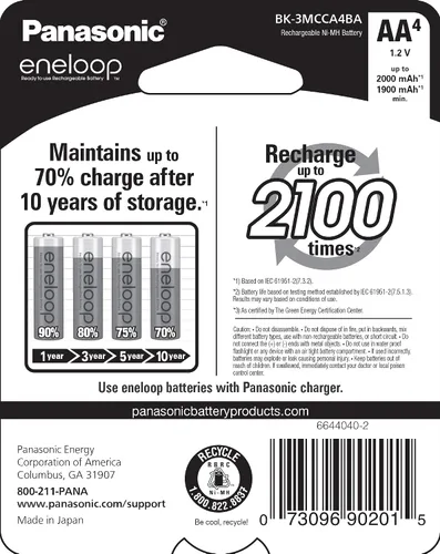 Miniatura 3 de Panasonic Eneloop AA y AAA 2100 ciclo Ni-MH baterías recargables precargadas (paquete de 4 unidades de cada uno)
