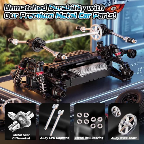 Miniatura 3 de DEERC 9308E 1:16 Coches RC Rápidos para Niños de 8 a 12 años Camión Monstruo RC para Niños 24.8 MPH, Todo Terreno 4WD Camión Dinosaurio de Alta
