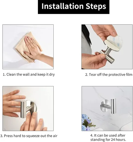 Miniatura 5 de Vuzvuv Ganchos adhesivos para toallas de acero inoxidable SUS304 de níquel cepillado, resistentes al agua, gancho autoadhesivo para bata de baño