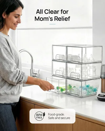 Miniatura 5 de Vtopmart - Paquete de 2 cajones de almacenamiento pequeños transparentes y apilables, organizador de maquillaje acrílico para baño, contenedores