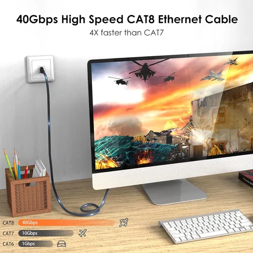 Miniatura 2 de Cable Ethernet Cat 8 de 6 pies, para juegos de alta velocidad y Gigabit Ethernet, servicio pesado de 26 AWG 40 Gbps, 2000 MHz, S/FTP para Xbox, PS5