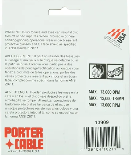Miniatura 3 de PORTER-CABLE Almohadilla de gancho y bucle para lijadora modelo 333VS, 5 u 8 agujeros (13909)