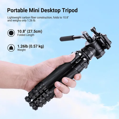 Miniatura 2 de NEEWER Mini trípode de escritorio de fibra de carbono para cámara, trípode de viaje portátil de mesa con cabezal de fluido de video, placa QR
