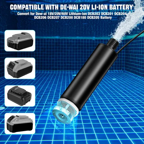 Miniatura 8 de Bomba de agua para batería Dewalt de 20 V XR, bomba sumergible portátil, pequeña bomba eléctrica inalámbrica de transferencia de agua de 500 GPH