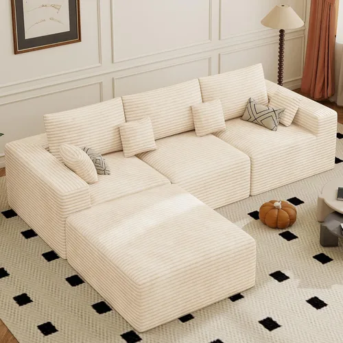 Miniatura 12 de Sofá cama seccional modular de 113", sofás de nube convertibles para sala de estar con otomana, juego de sofá cama de pana sin estructura de 6 Gris