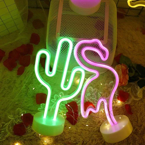 Miniatura 5 de LINJIA Letrero de neón, luz nocturna LED con base USB/batería, luces de neón de cactus con base, para decoración de dormitorio, sala de juegos, bar