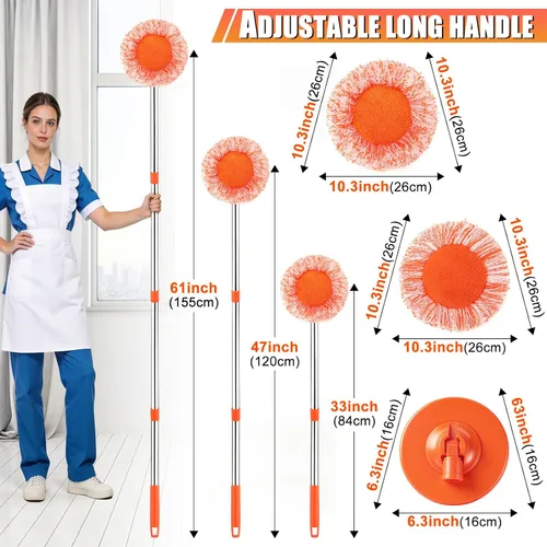 Miniatura 3 de Trapeador de limpieza ajustable de 61 pulgadas, trapeadores giratorios de 360° para limpieza de suelos con 4 cabezales reutilizables, 2 telas