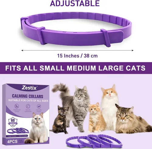 Miniatura 7 de 4 collares calmantes para gatos con feromonas y lavanda, diseño impermeable ajustable, alivio de ansiedad de 30 días, para el estrés y viajes