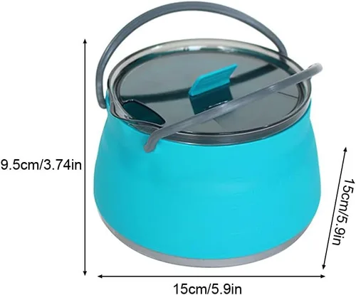 Miniatura 3 de Cacerola plegable, utensilios de cocina para campamento, senderismo, silicona plegable, hervidor de agua con tapa, utensilios de cocina, viaje, Azul