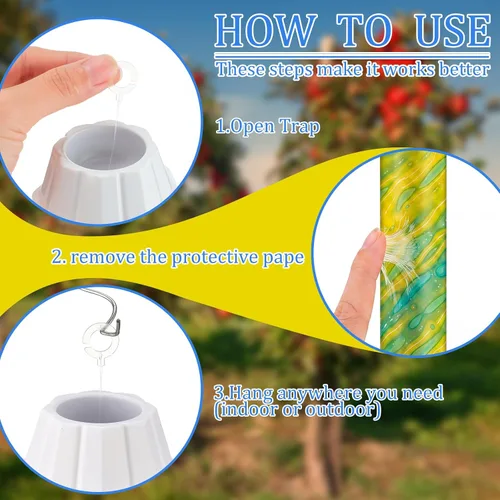 Miniatura 3 de Qualirey 8 trampas para moscas para interiores y exteriores, trampa adhesiva para moscas de frutas, para insectos domésticos, 10 x 2.5 pulgadas