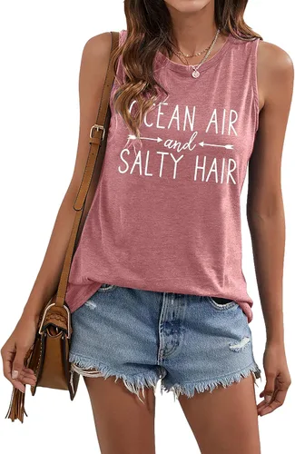 Miniatura 2 de Camiseta sin mangas de playa para mujer, diseño de mar y aire salado, divertido crucero de verano, sin mangas, para vacaciones familiares
