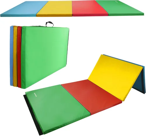 Fitvids Folding Exercise Gymnastics Mat, 4'x8'x2" Gym Workout Mat with Carrying Handles 4-Fold High-Density Anti-Tear Portable Fitness Aerobics Mat